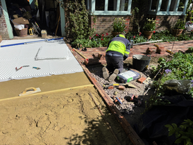 Driveway and pathway leading to front entrance.  Project image
