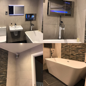 Full bathroom renovation with a built in tv Project image
