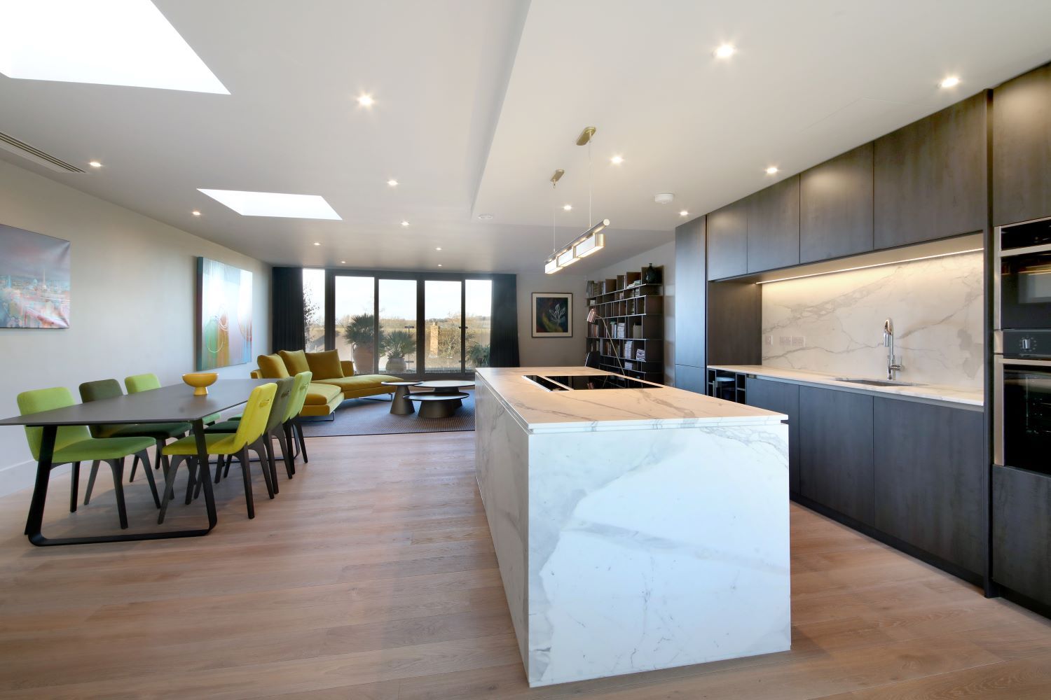 Open plan kitchen living room in apartment