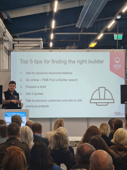Joe Cole presenting a Masterclass at the 2023 South West Homebuilding and Renovating Show