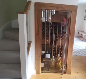 Bespoke Hand Made Kitchen & Oak Framed under stairs Wine Cabinet Project image