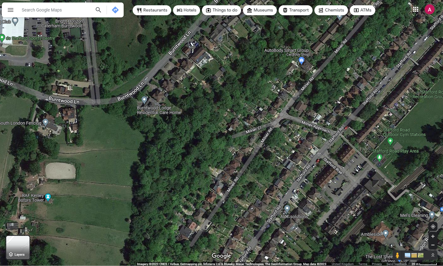 Google Maps screenshot showing potential building plots