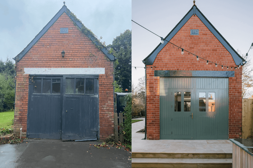 Garage conversion before and after